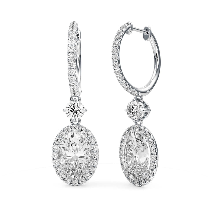 Halo Drop Oval Lab Diamond Earrings -  E1114 in Earrings by 18 KARATS INC.