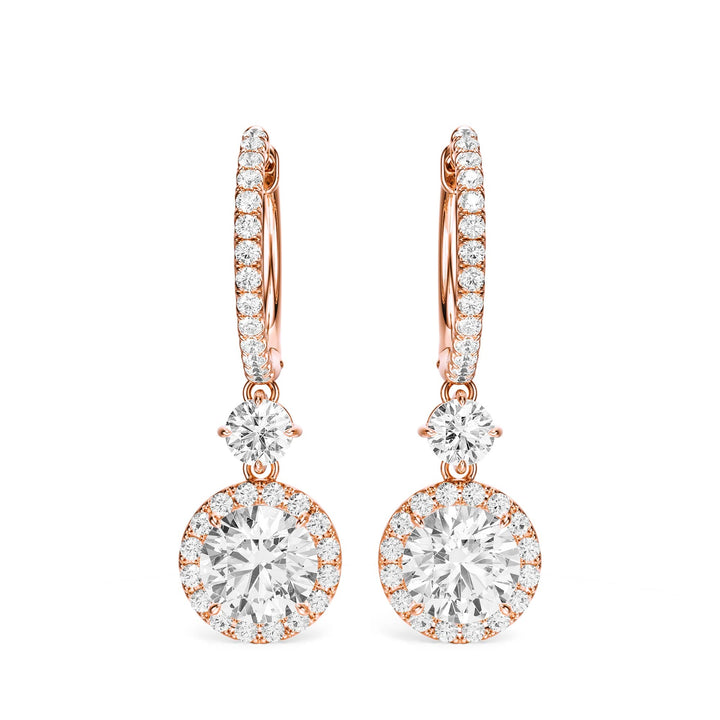 Halo Drop Round Lab Diamond Earrings -  E1114 in Earrings by 18 KARATS INC.