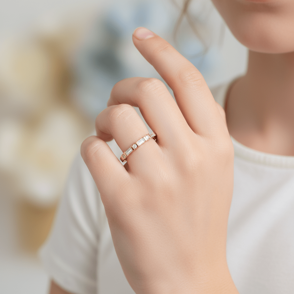 Heartlight 7 Stone Diamond and Gold Band - B1010 in Wedding Bands by 18 KARATS