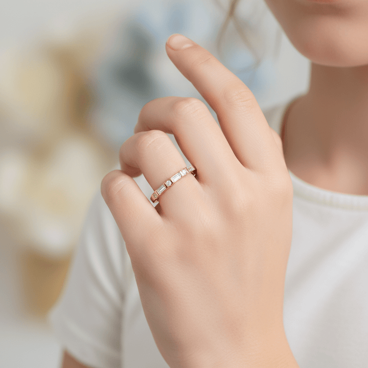 Heartlight 7 Stone Diamond and Gold Band - B1010 in Wedding Bands by 18 KARATS