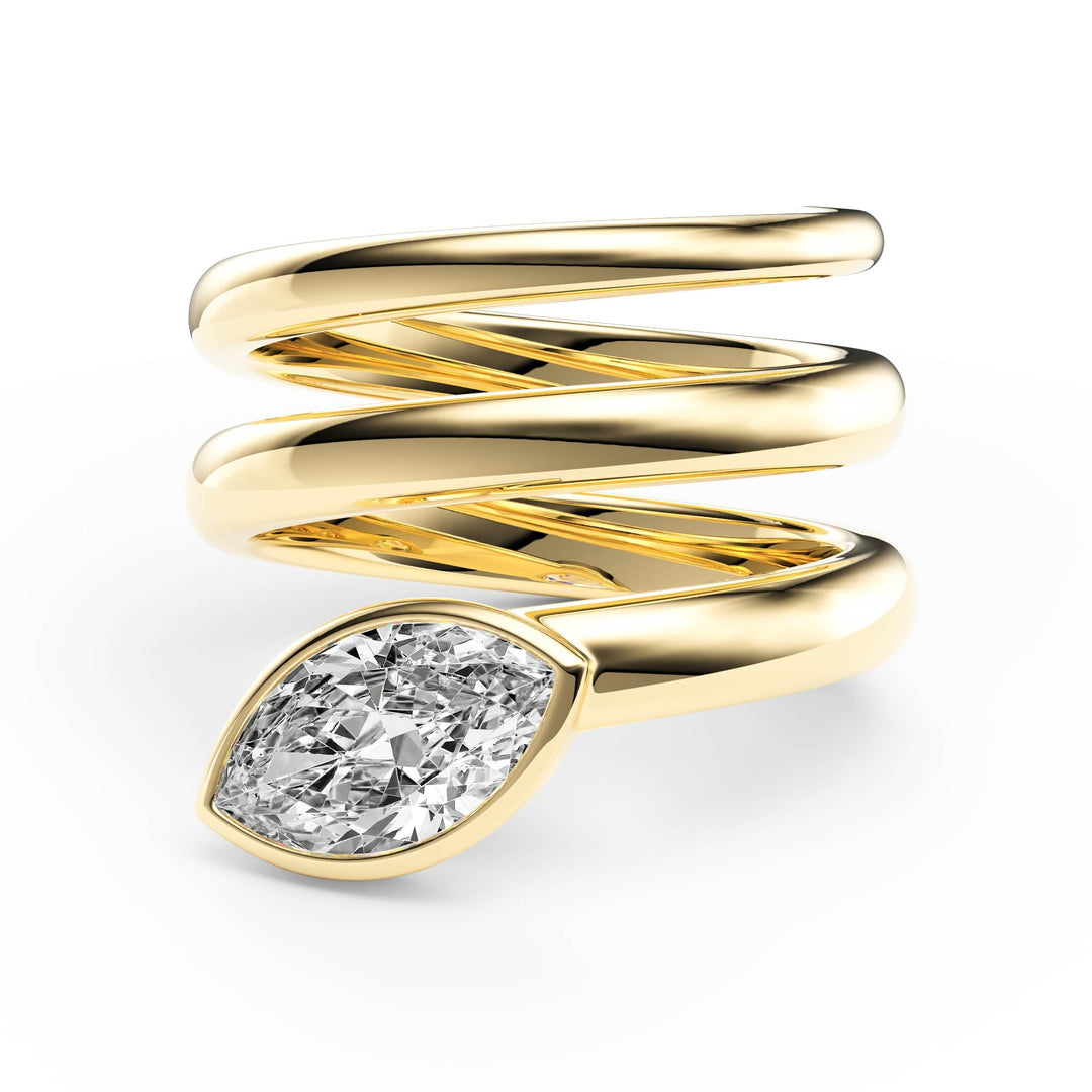 Marquise Lab Diamond Bezel Spiral Ring - R1266 in Ready Rings by 18 KARATS INC.