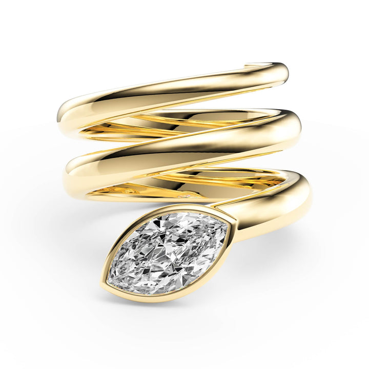 Marquise Lab Diamond Bezel Spiral Ring - R1266 in Ready Rings by 18 KARATS INC.