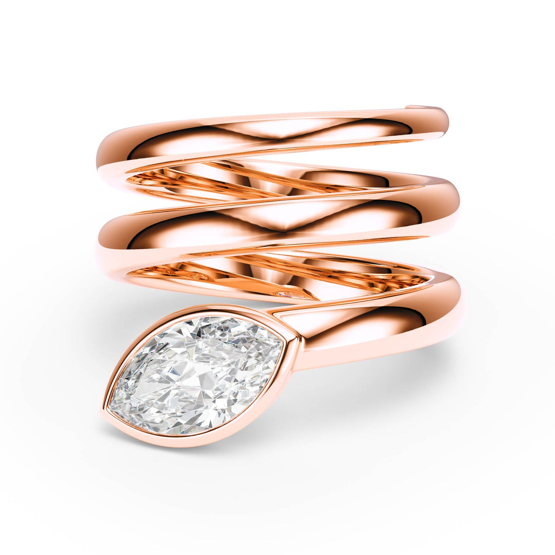 Marquise Lab Diamond Bezel Spiral Ring - R1266 in Ready Rings by 18 KARATS INC.