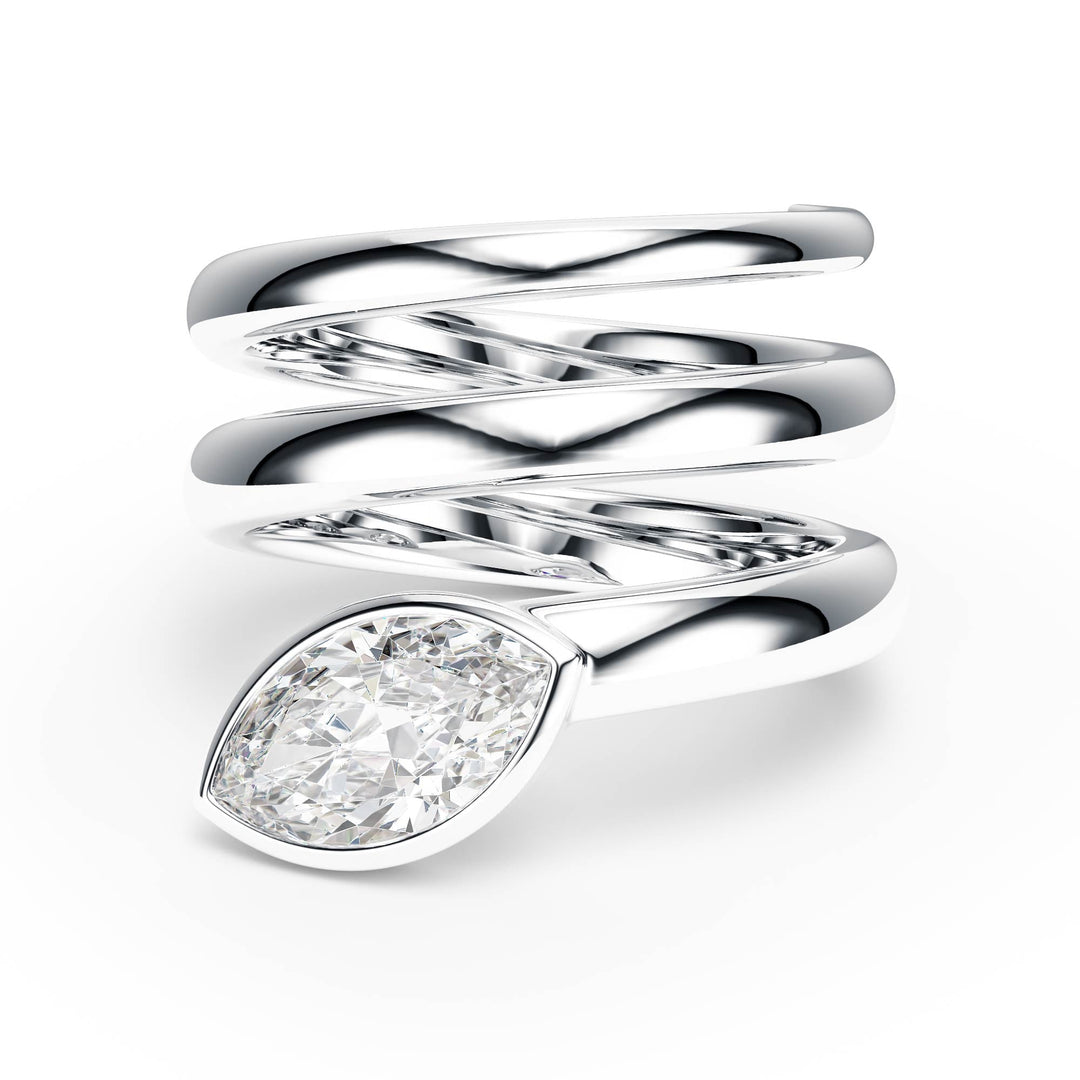 Marquise Lab Diamond Bezel Spiral Ring - R1266 in Ready Rings by 18 KARATS INC.