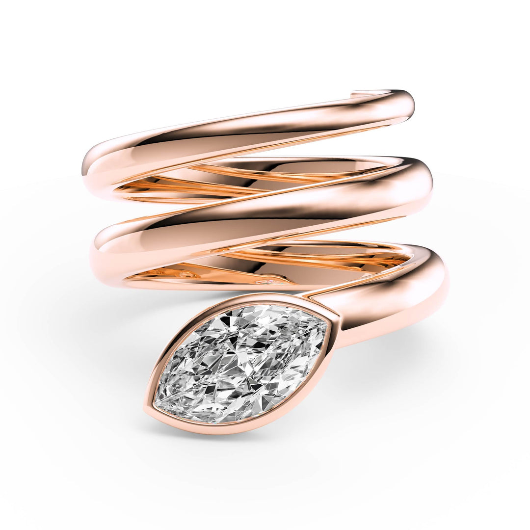 Marquise Lab Diamond Bezel Spiral Ring - R1266 in Ready Rings by 18 KARATS INC.