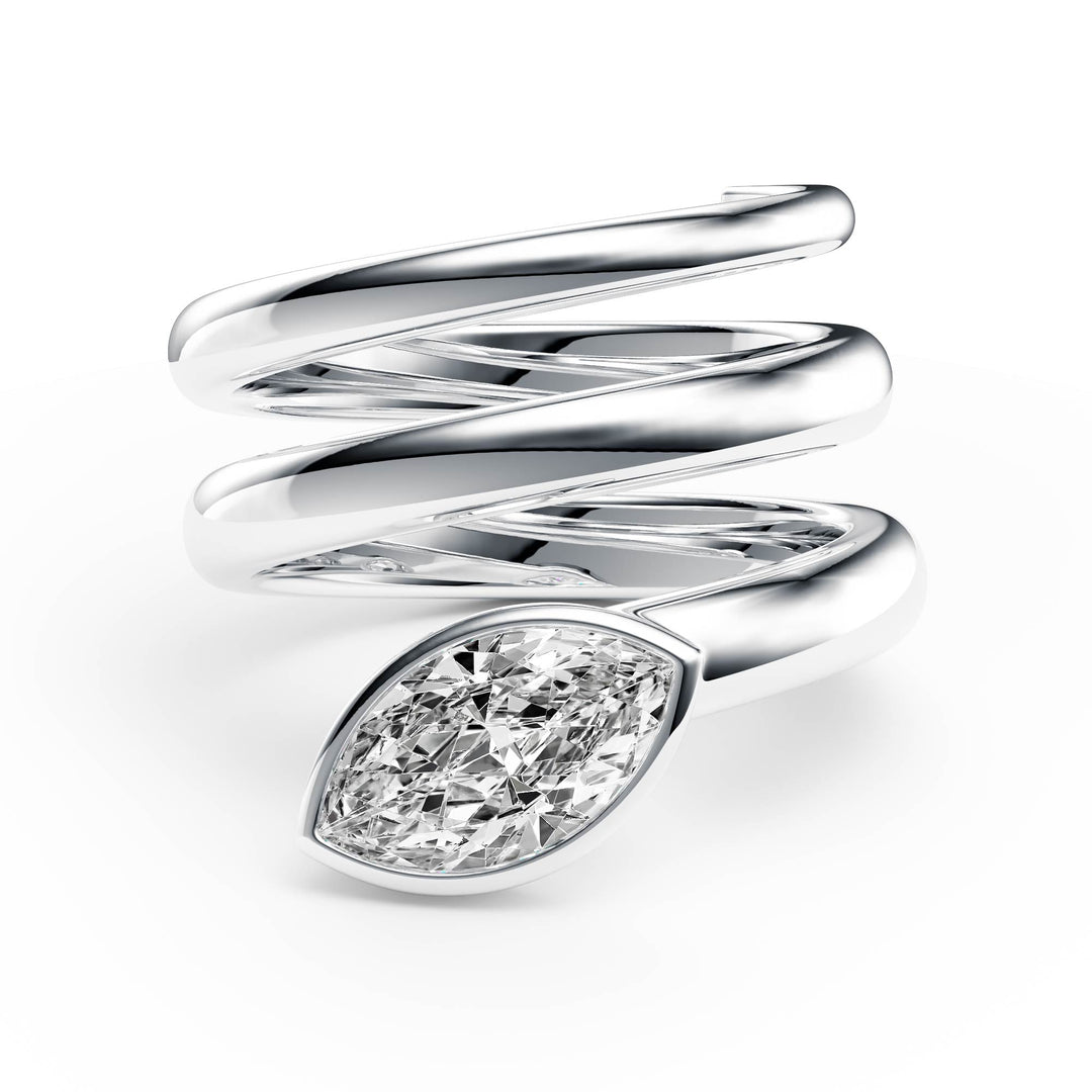 Marquise Lab Diamond Bezel Spiral Ring - R1266 in Ready Rings by 18 KARATS INC.