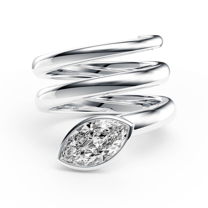 Marquise Lab Diamond Bezel Spiral Ring - R1266 in Ready Rings by 18 KARATS INC.