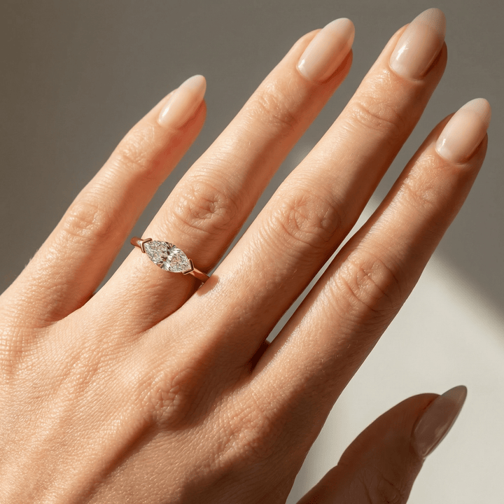 Marquise Mirage East - West Half Bezel Engagement Ring - R1013 in Ring by 18 KARATS INC.