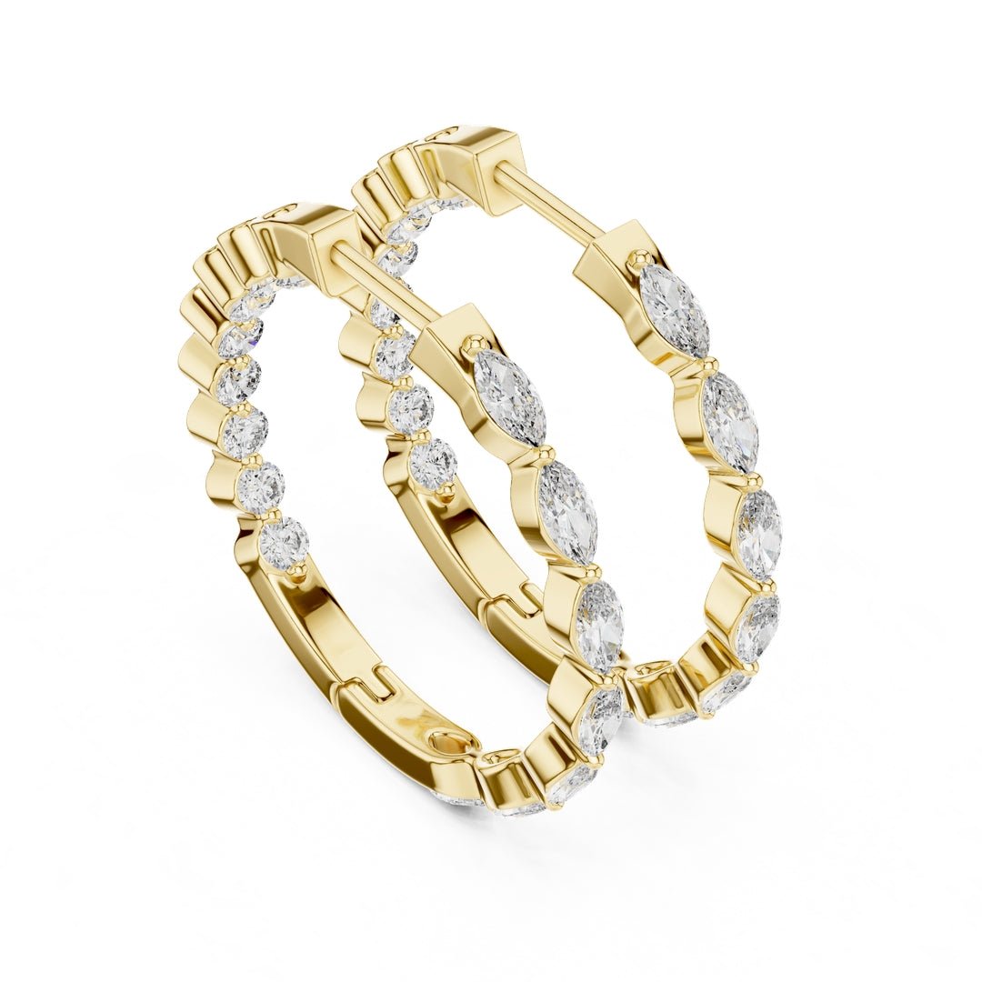 Mixed Shape Diamond Hoop Earrings - E1118 in Earrings by 18 KARATS INC.