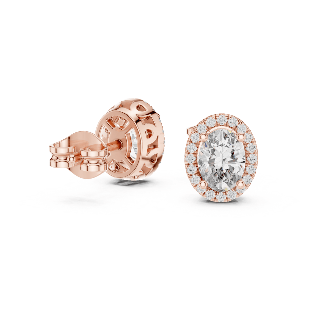 Oval 1.20 ctw Diamond Halo Stud Earrings - E1140 in Earrings by 18 KARATS INC.