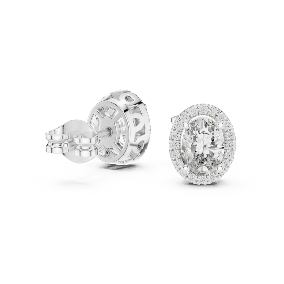 Oval 1.20 ctw Diamond Halo Stud Earrings - E1140 in Earrings by 18 KARATS INC.