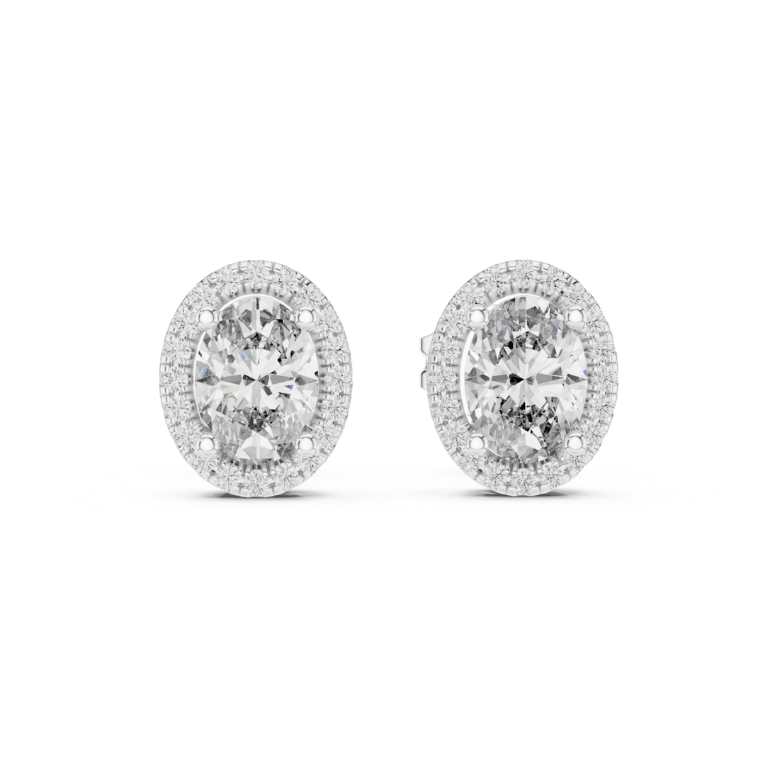 Oval 1.20 ctw Diamond Halo Stud Earrings - E1140 in Earrings by 18 KARATS INC.