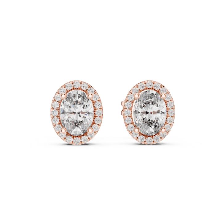 Oval 1.20 ctw Diamond Halo Stud Earrings - E1140 in Earrings by 18 KARATS INC.