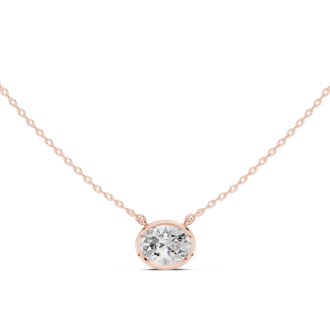 Oval Cut Diamond Bezel Solitaire Pendant - P1135OV in Necklace by 18 KARATS INC.