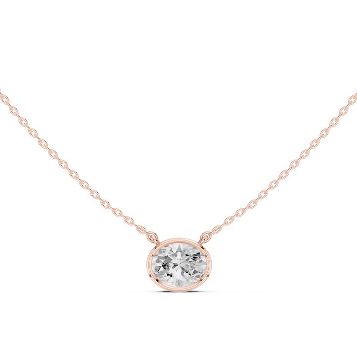 Oval Cut Diamond Bezel Solitaire Pendant - P1135OV in Necklace by 18 KARATS INC.