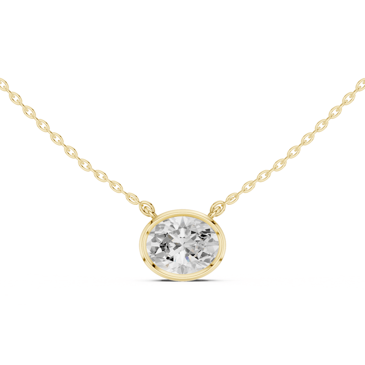 Oval Cut Diamond Bezel Solitaire Pendant - P1135OV in Necklace by 18 KARATS INC.