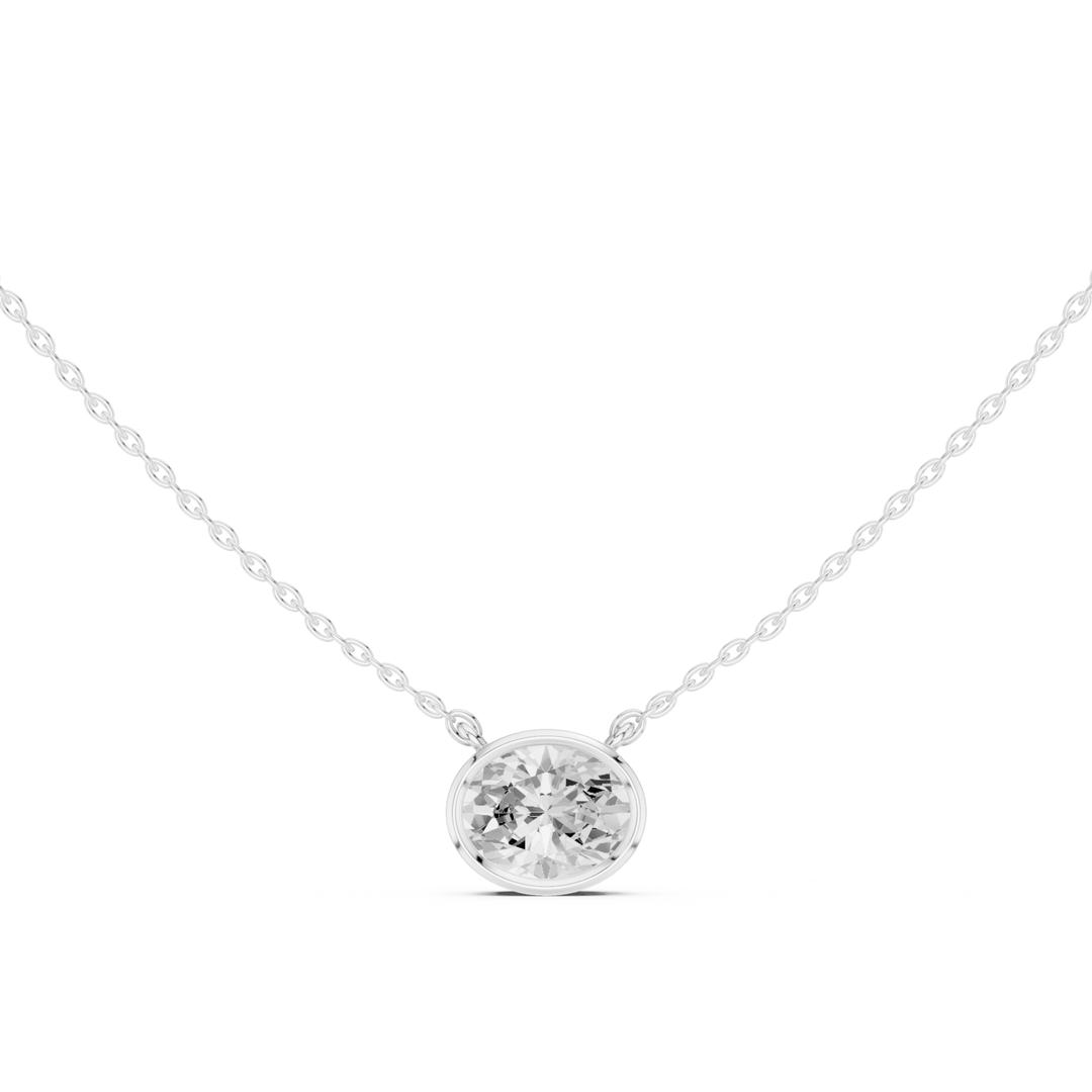 Oval Cut Diamond Bezel Solitaire Pendant - P1135OV in Necklace by 18 KARATS INC.