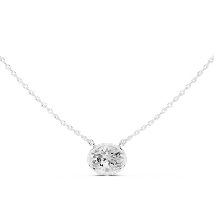 Oval Cut Diamond Bezel Solitaire Pendant - P1135OV in Necklace by 18 KARATS INC.