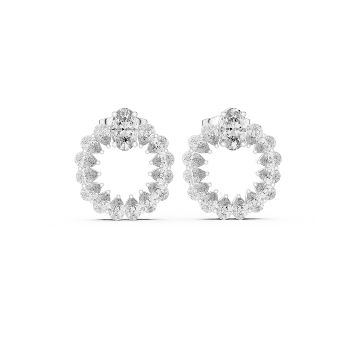 Oval & Pear 4.20 ctw Diamond Open Circle Stud Earrings - E1141 in Earrings by 18 KARATS INC.