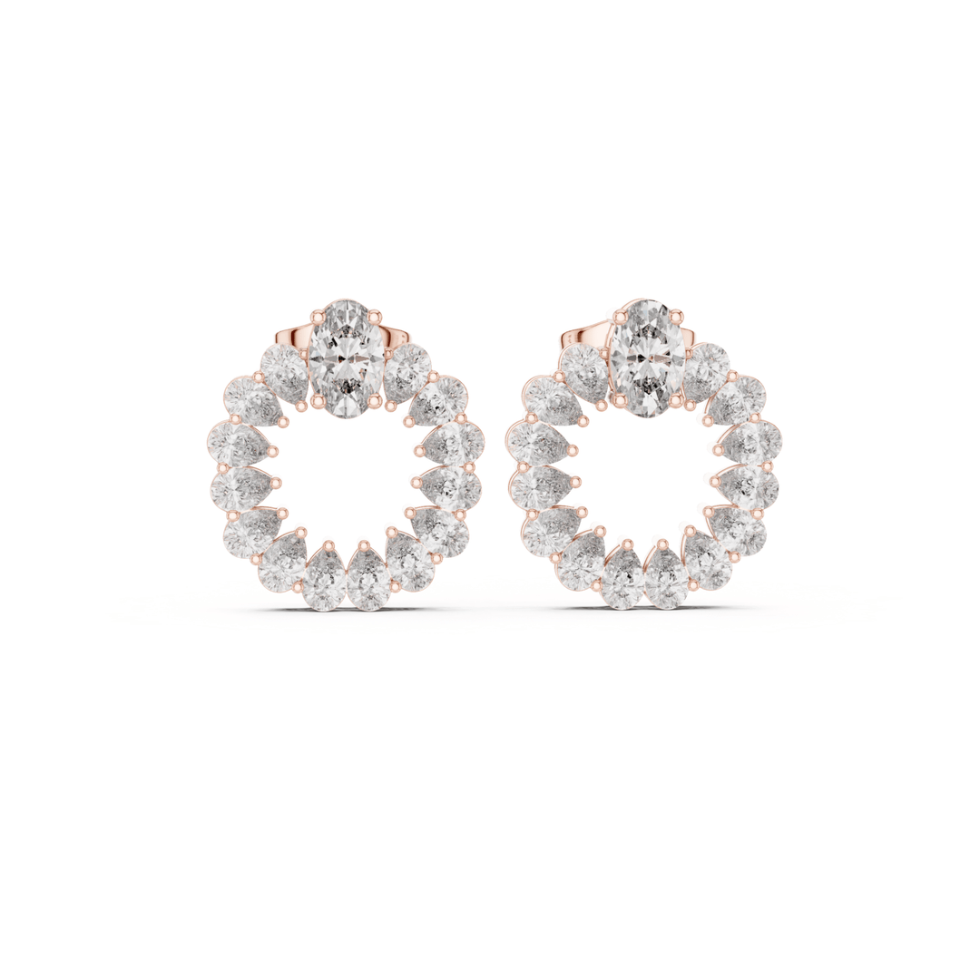 Oval & Pear 4.20 ctw Diamond Open Circle Stud Earrings - E1141 in Earrings by 18 KARATS INC.