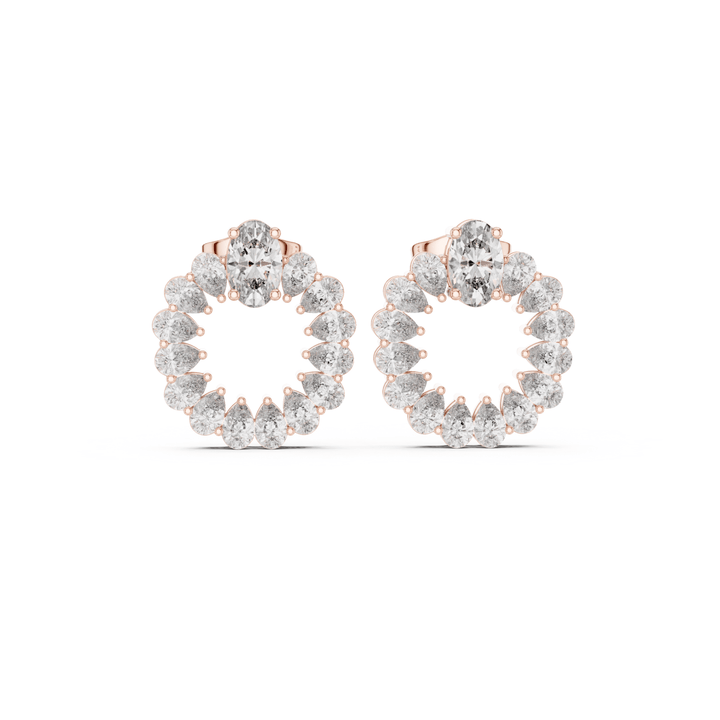 Oval & Pear 4.20 ctw Diamond Open Circle Stud Earrings - E1141 in Earrings by 18 KARATS INC.