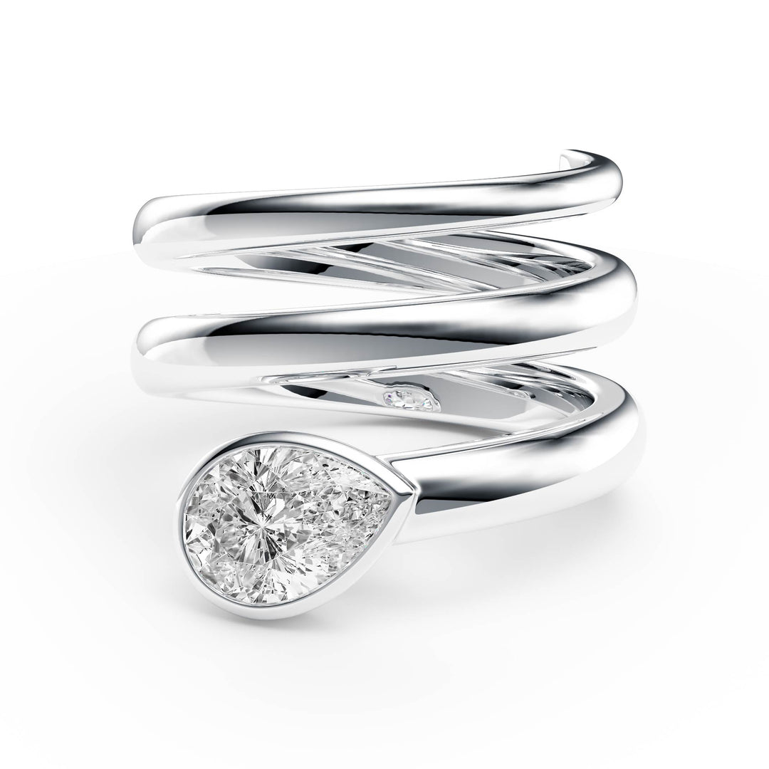 Pear Lab Diamond Bezel Spiral Ring - R1266 in Ready Rings by 18 KARATS INC.