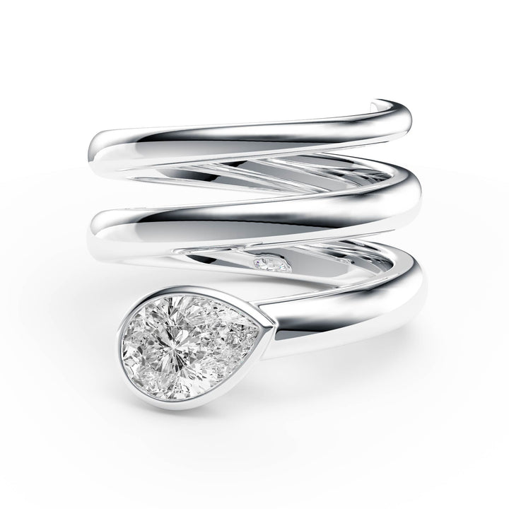 Pear Lab Diamond Bezel Spiral Ring - R1266 in Ready Rings by 18 KARATS INC.