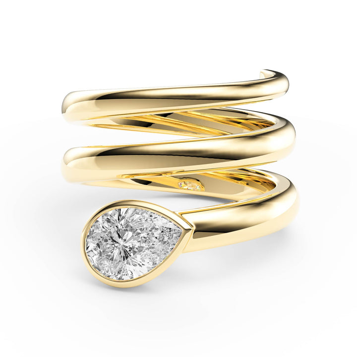 Pear Lab Diamond Bezel Spiral Ring - R1266 in Ready Rings by 18 KARATS INC.