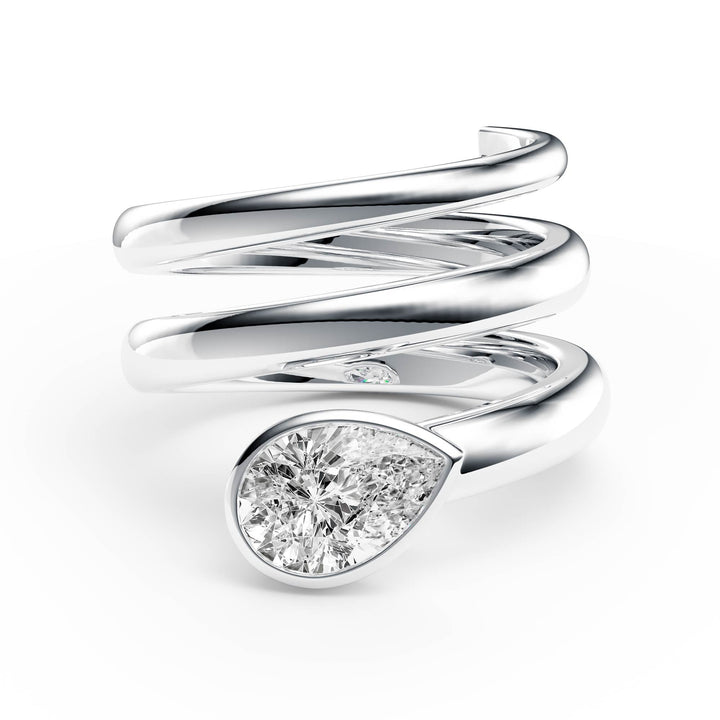 Pear Lab Diamond Bezel Spiral Ring - R1266 in Ready Rings by 18 KARATS INC.