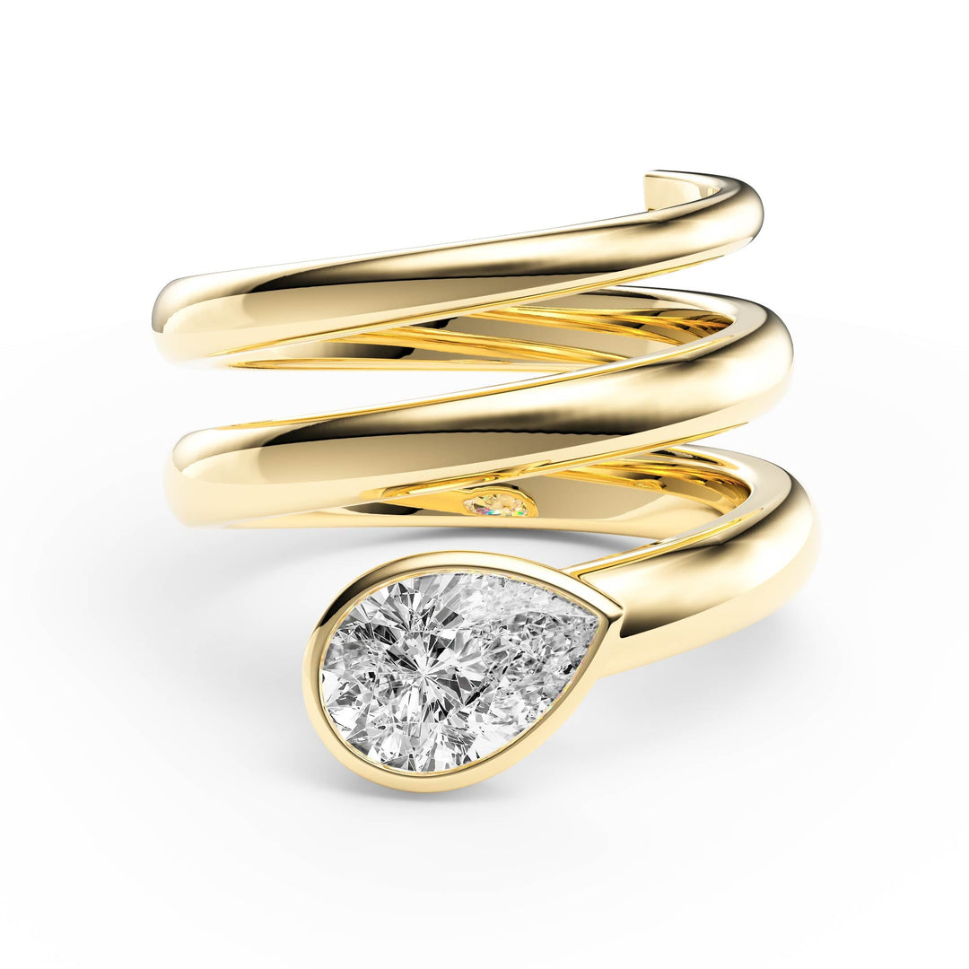 Pear Lab Diamond Bezel Spiral Ring - R1266 in Ready Rings by 18 KARATS INC.