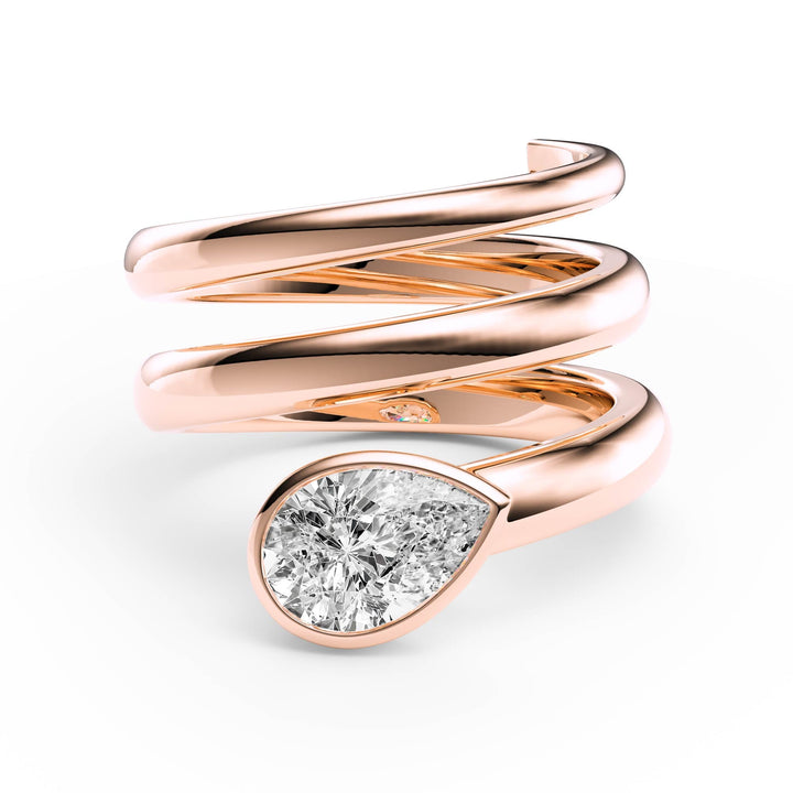 Pear Lab Diamond Bezel Spiral Ring - R1266 in Ready Rings by 18 KARATS INC.