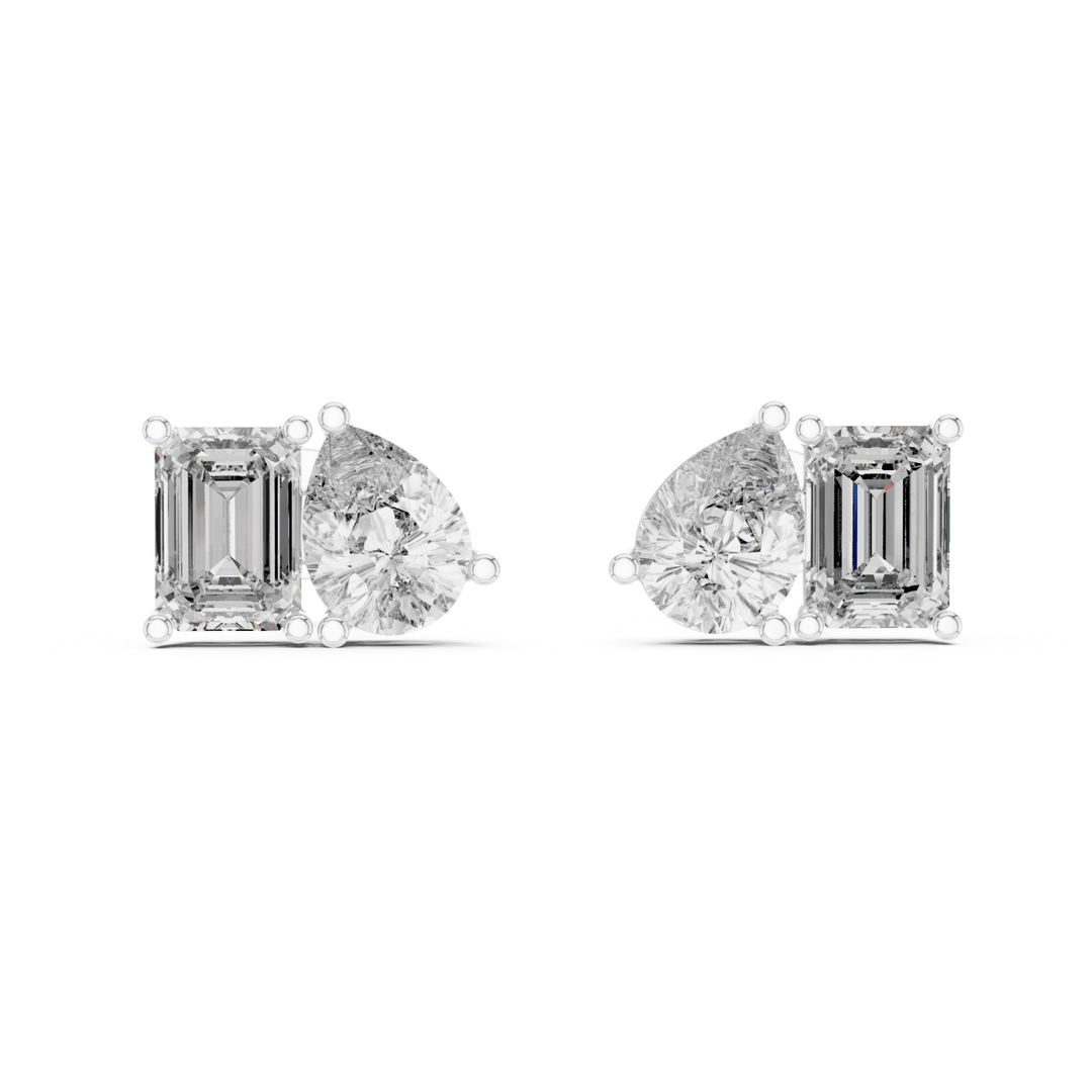 Pear Shape & Emerald Cut 4 ctw Diamond Toi et Moi Stud Earrings - E1152 in Earrings by 18 KARATS INC.