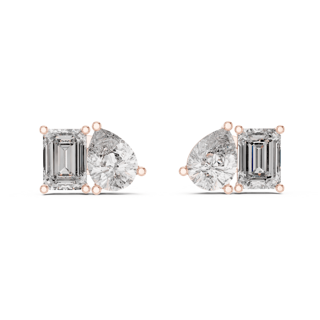 Pear Shape & Emerald Cut 4 ctw Diamond Toi et Moi Stud Earrings - E1152 in Earrings by 18 KARATS INC.