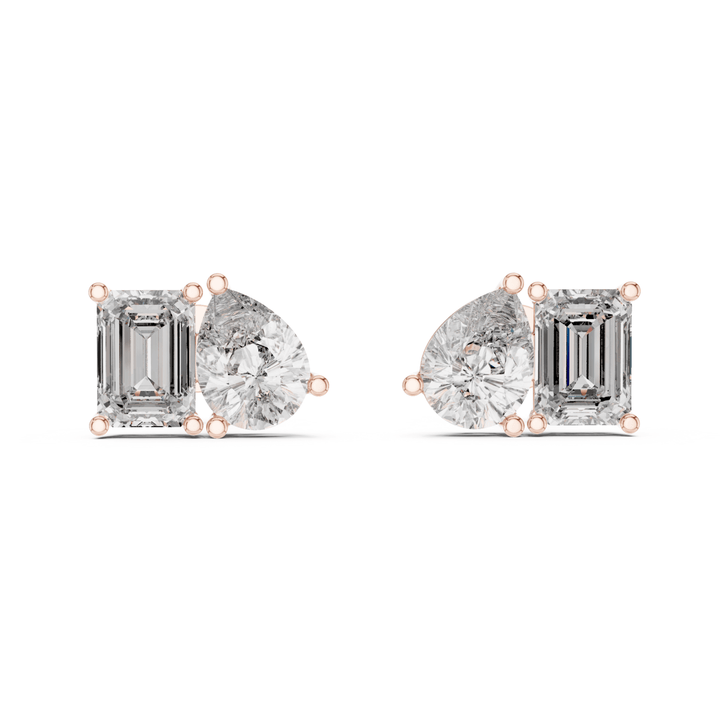 Pear Shape & Emerald Cut 4 ctw Diamond Toi et Moi Stud Earrings - E1152 in Earrings by 18 KARATS INC.