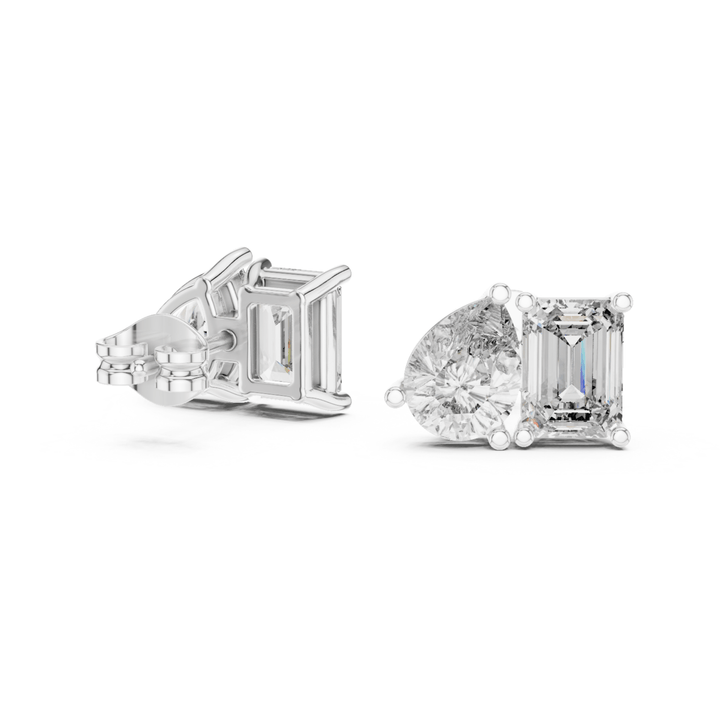 Pear Shape & Emerald Cut 4 ctw Diamond Toi et Moi Stud Earrings - E1152 in Earrings by 18 KARATS INC.