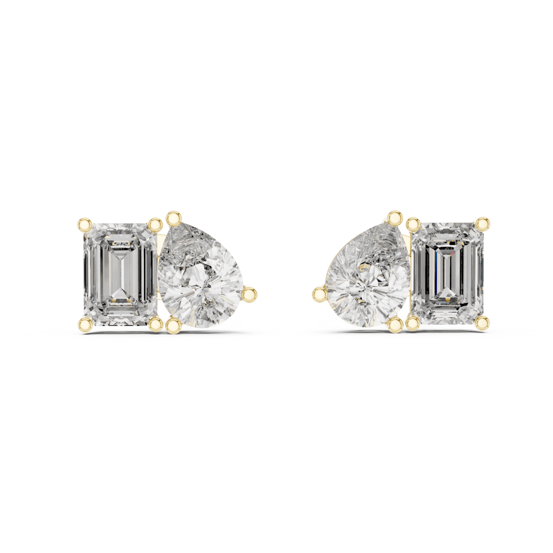 Pear Shape & Emerald Cut 4 ctw Diamond Toi et Moi Stud Earrings - E1152 in Earrings by 18 KARATS INC.