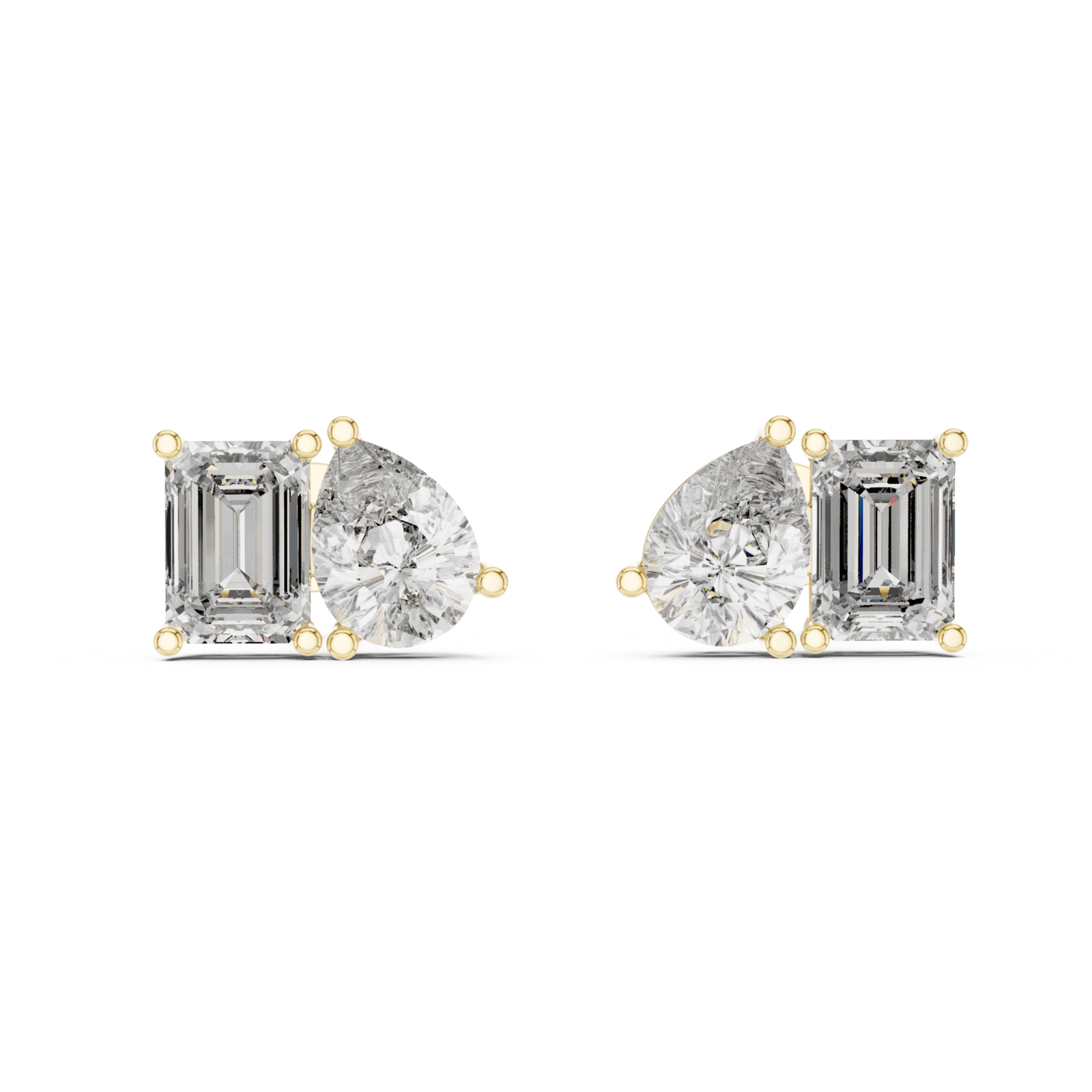 Pear Shape & Emerald Cut 4 ctw Diamond Toi et Moi Stud Earrings - E1152 in Earrings by 18 KARATS INC.