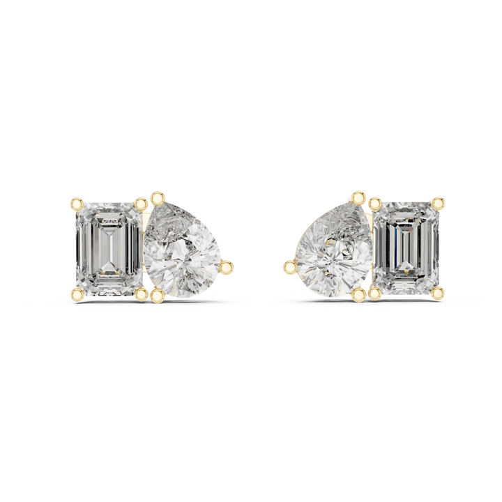 Pear Shape & Emerald Cut 4 ctw Diamond Toi et Moi Stud Earrings - E1152 in Earrings by 18 KARATS INC.