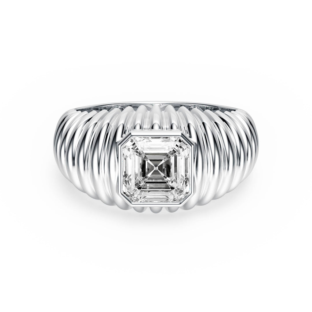 Pleated Asscher Lab Diamond Signet Ring - R1265 in Ready Rings by 18 KARATS INC.
