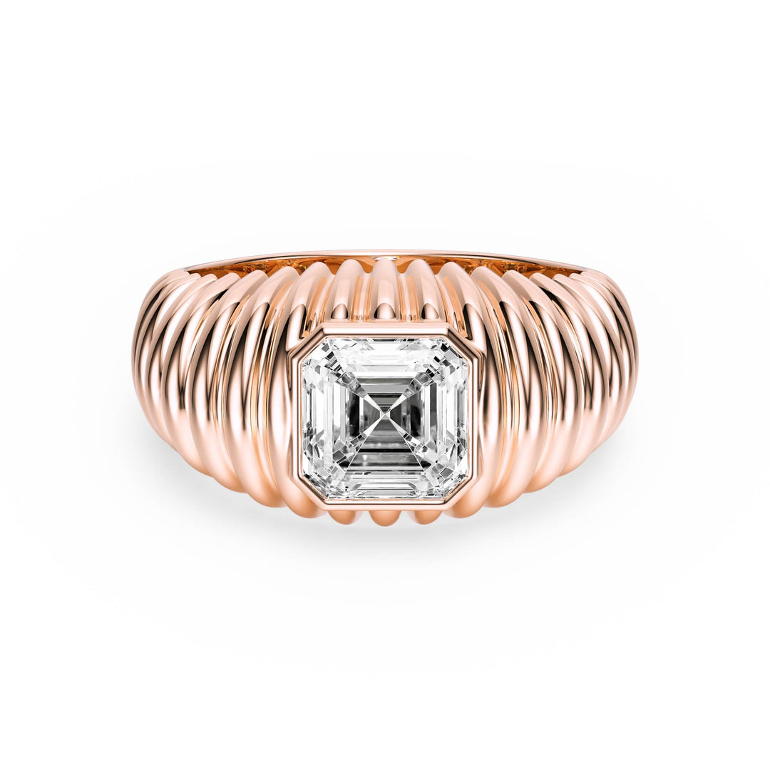 Pleated Asscher Lab Diamond Signet Ring - R1265 in Ready Rings by 18 KARATS INC.