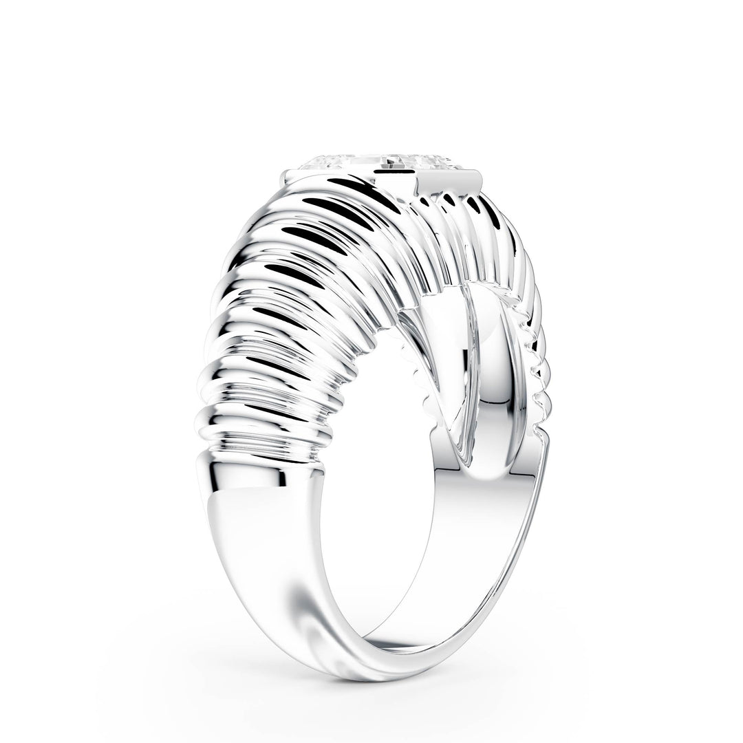 Pleated Asscher Lab Diamond Signet Ring - R1265 in Ready Rings by 18 KARATS INC.