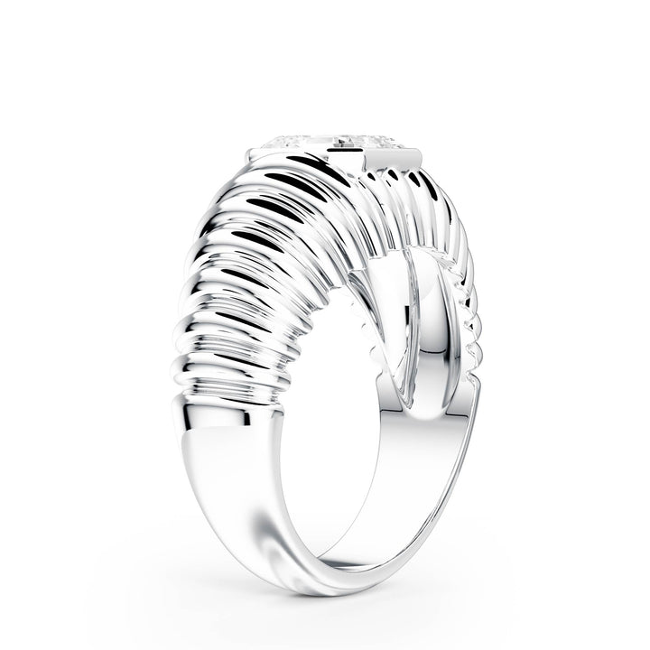 Pleated Asscher Lab Diamond Signet Ring - R1265 in Ready Rings by 18 KARATS INC.