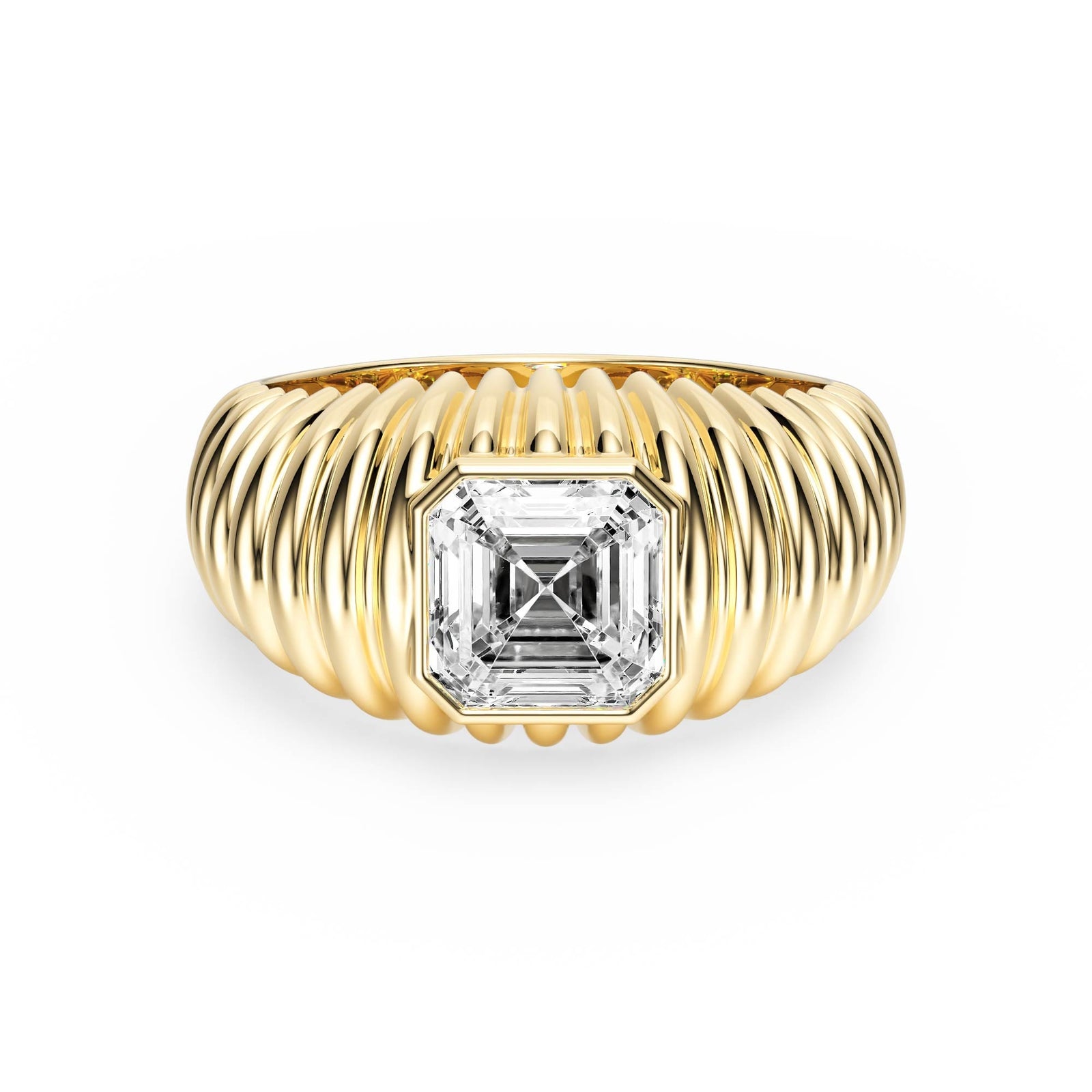 Pleated Asscher Lab Diamond Signet Ring - R1265 in Ready Rings by 18 KARATS INC.