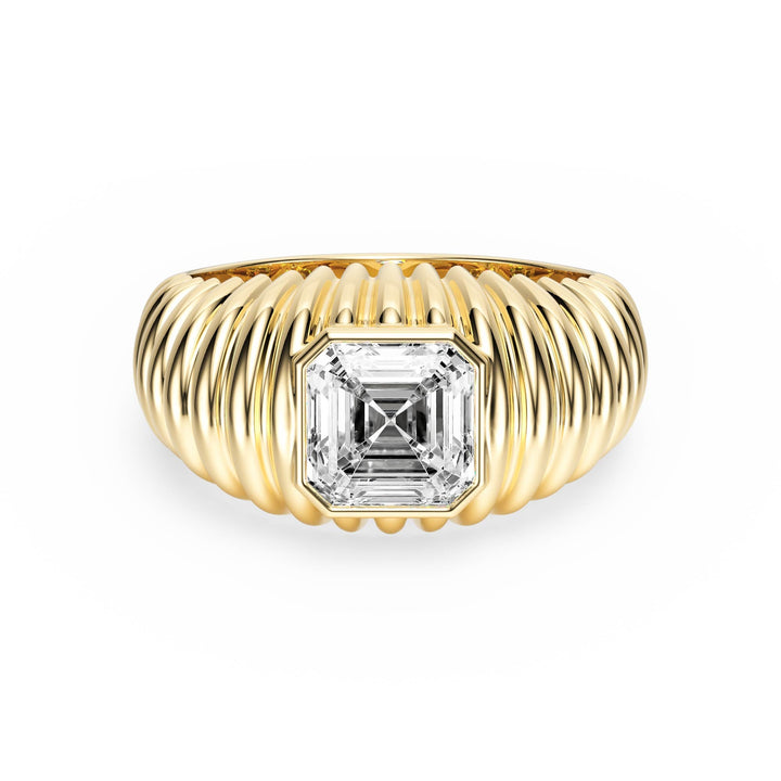 Pleated Asscher Lab Diamond Signet Ring - R1265 in Ready Rings by 18 KARATS INC.
