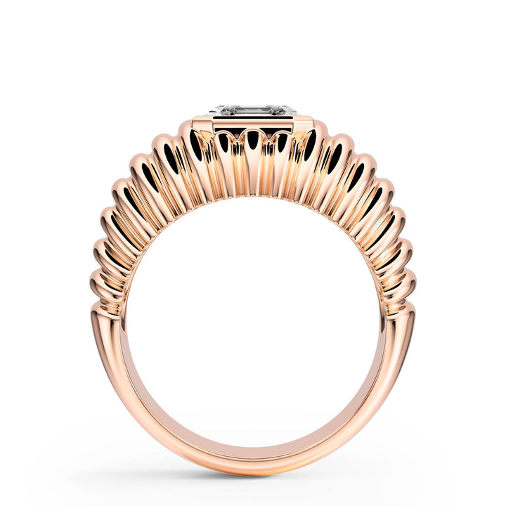 Pleated Asscher Lab Diamond Signet Ring - R1265 in Ready Rings by 18 KARATS INC.