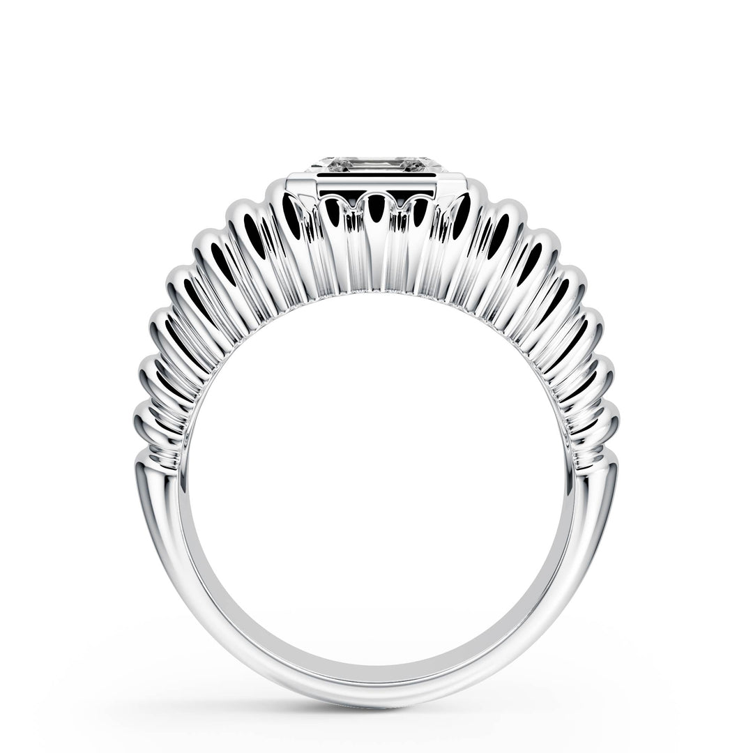 Pleated Asscher Lab Diamond Signet Ring - R1265 in Ready Rings by 18 KARATS INC.