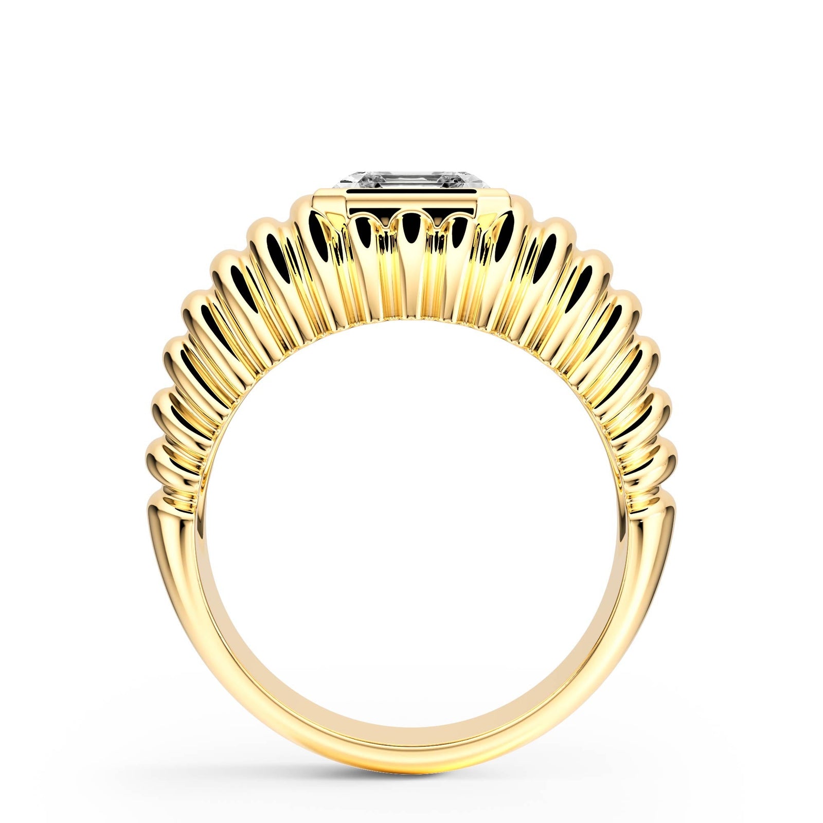 Pleated Asscher Lab Diamond Signet Ring - R1265 in Ready Rings by 18 KARATS INC.