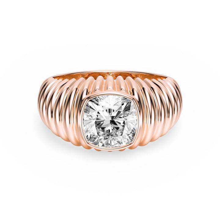 Pleated Cushion Lab Diamond Signet Ring - R1265 in Ready Rings by 18 KARATS INC.