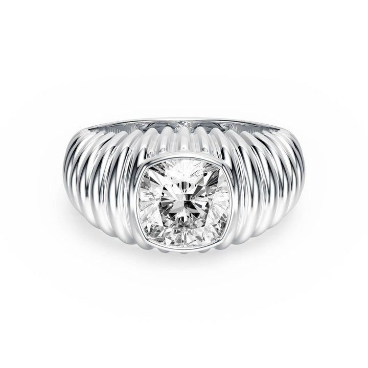 Pleated Cushion Lab Diamond Signet Ring - R1265 in Ready Rings by 18 KARATS INC.