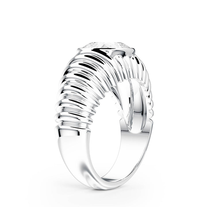 Pleated Cushion Lab Diamond Signet Ring - R1265 in Ready Rings by 18 KARATS INC.